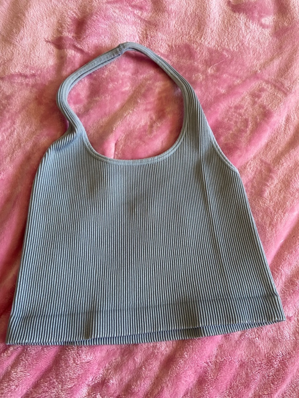 Cotton On Ribbed Scoop Halter Tank - Light Blue